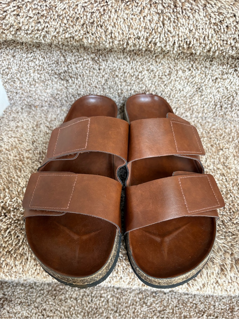 Banana Republic Men's Brown Double-Strap Leather Slide Sandals